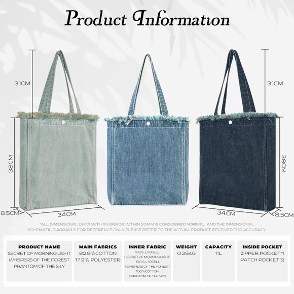 Brand New with Tag - Forest-Inspired Green Fringe Boho Denim Tote Bag - Picture 4 of 7